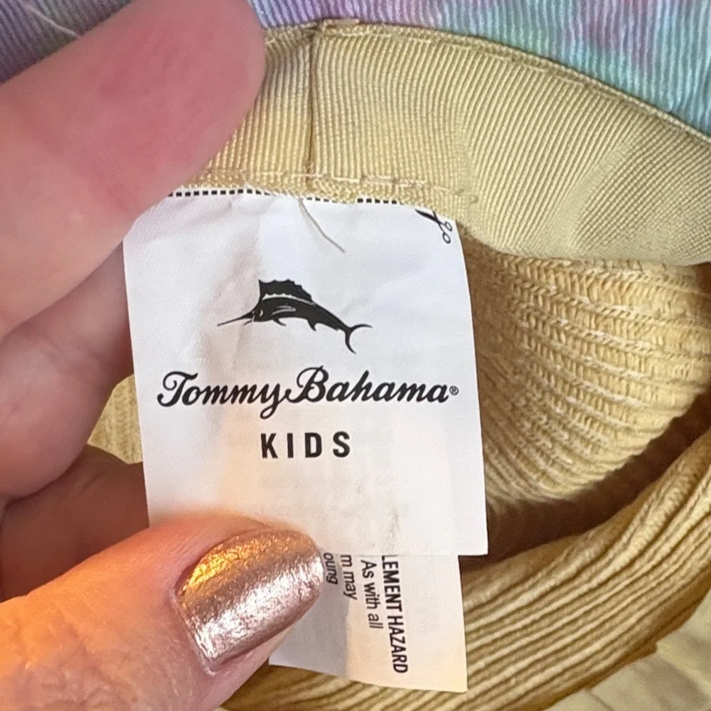 Tommy Bahama Kids Tie Dye Straw Wide Brim Sun Hat OS With Chin Strap